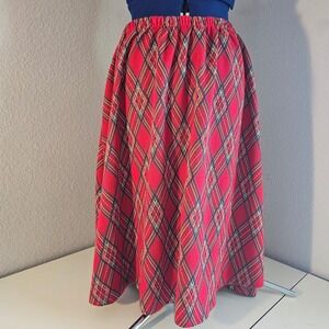 Vintage plaid red skirt 60s 70s knee length lrg xl preppy